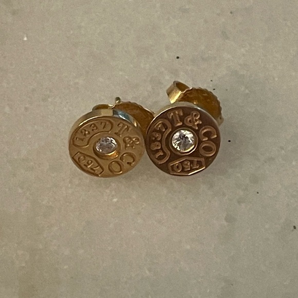 Tiffany & Co. Rose Gold Diamond 1837 Round Stud Earrings - Picture 6 of 9